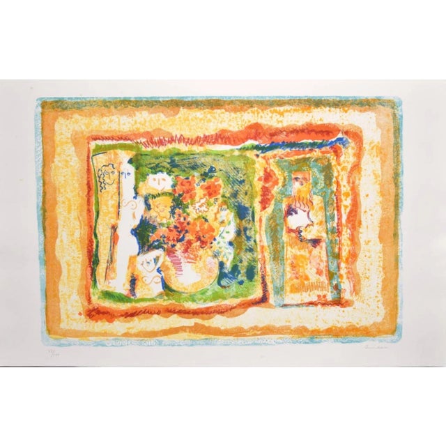 Figure with Flowers is original lithography realized by Sami Burhan in 1969. Hand-signed, dated and numbered, edition of...