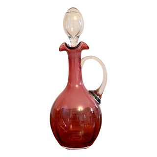 Antique Edwardian Cranberry Glass Decanter, 1900 For Sale