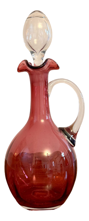 Antique Edwardian Cranberry Glass Decanter, 1900