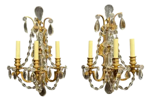 Early 20th Century Styled after Maison Baguès Gilt Bronze And Crystal Louis XVI Style Sconces - a Pair