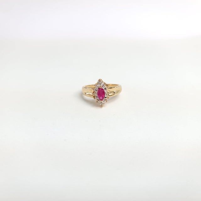 2020s Marquise Ruby Center with Diamond Halo Ring, Size 6.5 For Sale - Image 5 of 5