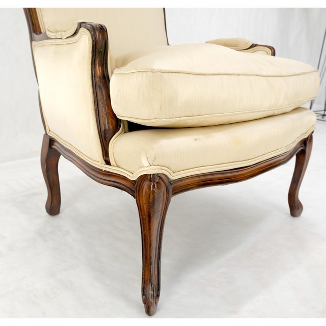 Beige Pair Down Filled Cushions Silk Like Upholstery Carved Legs French Lounge Chairs For Sale - Image 8 of 15