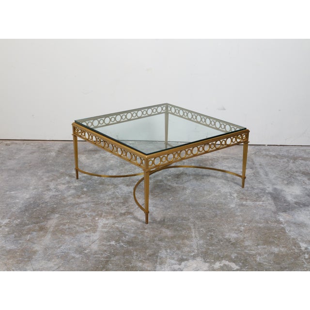 Italian Midcentury Gilt Bronze Coffee Table with Glass Top and Ring Motifs For Sale - Image 9 of 11