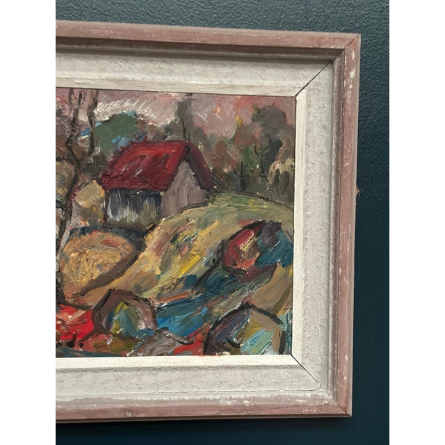 Nils Grahmstad, Cottage with a Red Roof, 1960s, Oil on Canvas For Sale - Image 4 of 18
