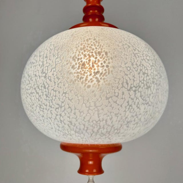 Large Mid-Century Modern Speckled Murano Glass Orange Pendant Lamp, 1970s For Sale - Image 4 of 7