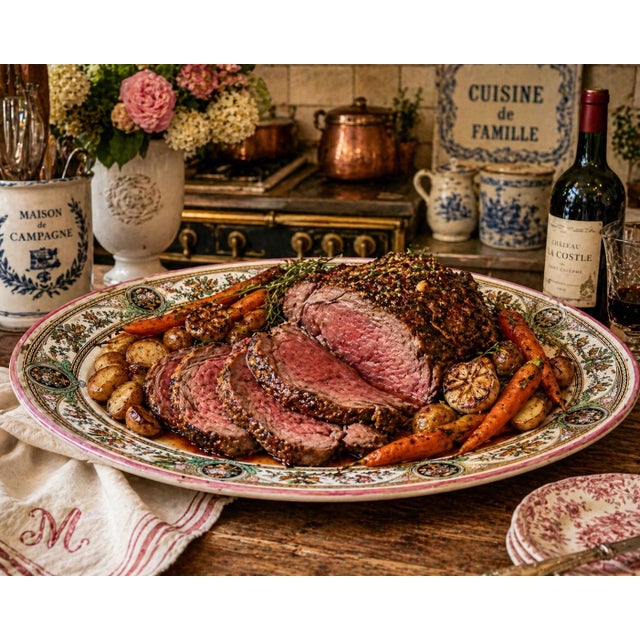 A striking antique Haviland Limoges large oval meat platter, crafted in France circa 1880–1910. This elegant piece...