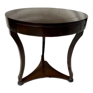 Walnut Finish Round Side Table with Router Detail to Top with Drawer