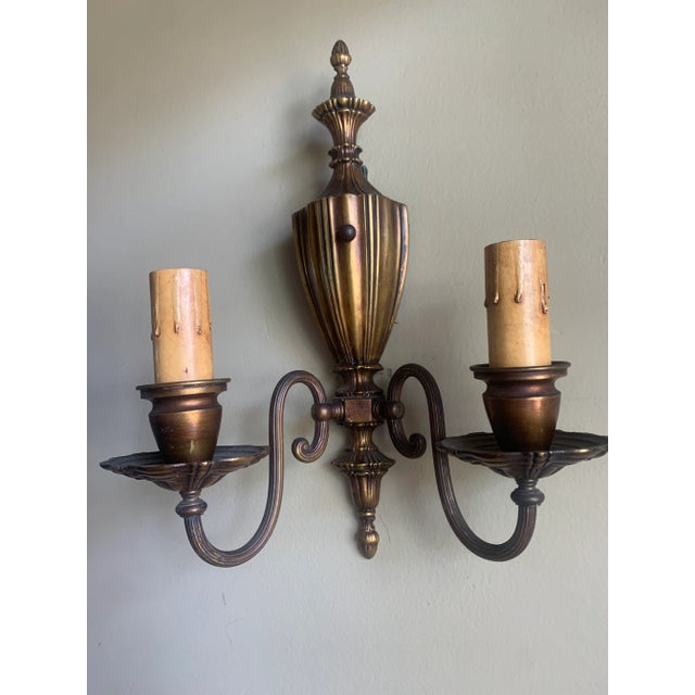 Traditional Traditional Brass Double Wall Sconces - a Pair For Sale - Image 3 of 8