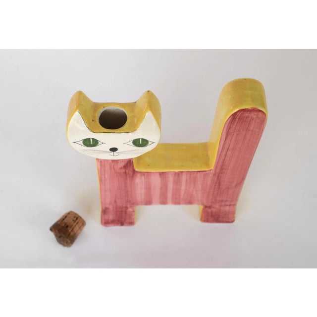 Wood Mid Century Modern Ceramic Cat Sculpture Jar With Cork Stopper For Sale - Image 7 of 10