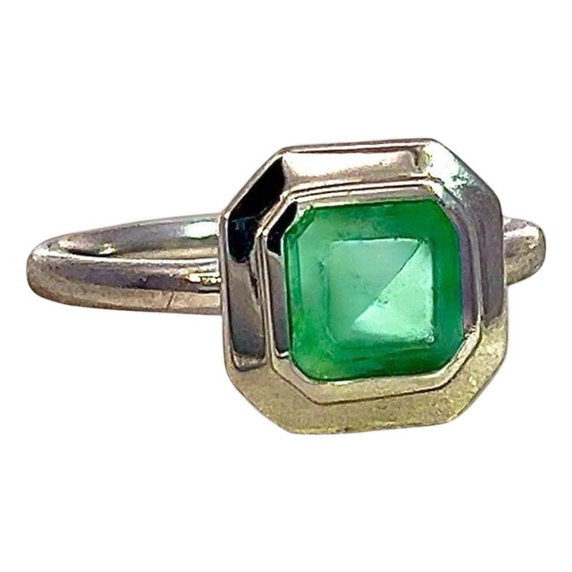 Natural Solitaire Colombian Emerald Ring 6.5 14k W Gold 1.35 Cts Certified For Sale
