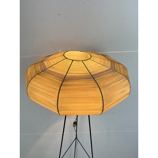 Mid-Century Floor Lamp with Raffia Shade, 1950s For Sale - Image 4 of 18