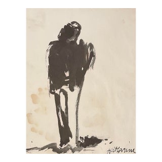 1960s Katharine Yares Modern Figure Watercolor For Sale