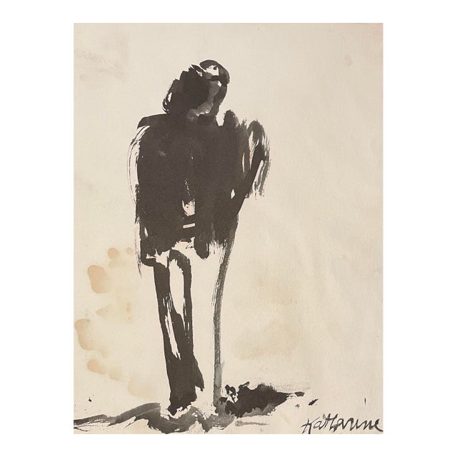 1960s Katharine Yares Modern Figure Watercolor For Sale