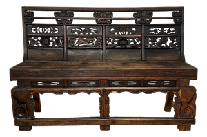 Large Antique 66.125”l Shanxi Carved Wood Bench