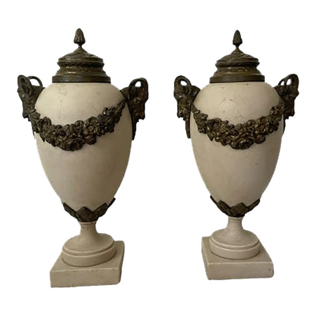 19th Century Napoleon III Marble and Bronze Urn Cassolettes- a Pair For Sale