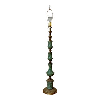 Mid Twentieth Century Hollywood Regency Green Marble and Etched Brass Floor Lamp Base For Sale