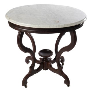 Oval Victorian Walnut Marble Top Table For Sale