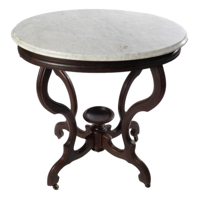 Oval Victorian Walnut Marble Top Table For Sale
