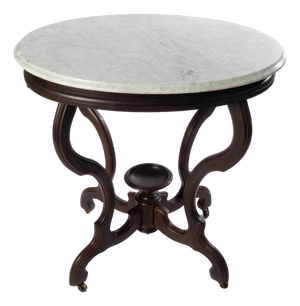 Oval Victorian Walnut Marble Top Table