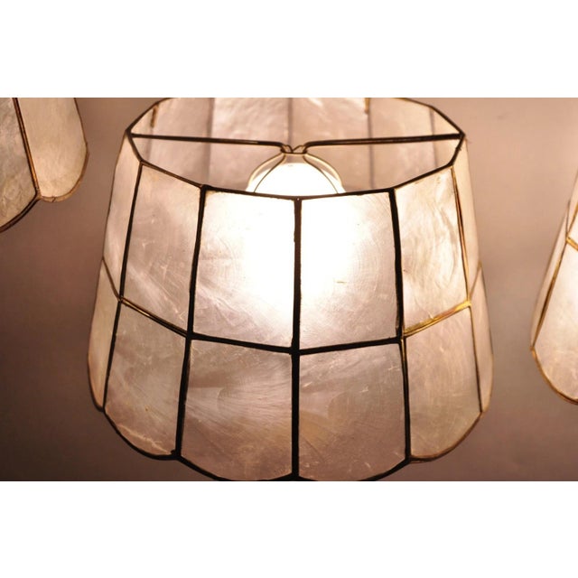 Vintage Italian Hollywood Regency Capiz Shell Gold 8.5" Round Clip on Lamp Shade For Sale - Image 17 of 18