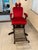 1920s Barber Chair with Red Upholstery and Adjustable Footrest For Sale - Image 5 of 9