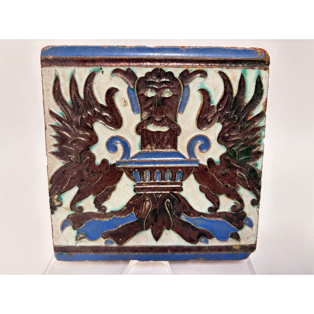Ceramic Antique Spanish Triana Tile, Seville Spain Mudejar Grotesque Motif For Sale - Image 7 of 11
