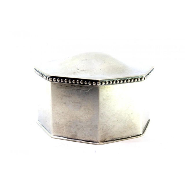 Octagonal Silver Box with Pearls Hinged Lid For Sale - Image 6 of 8