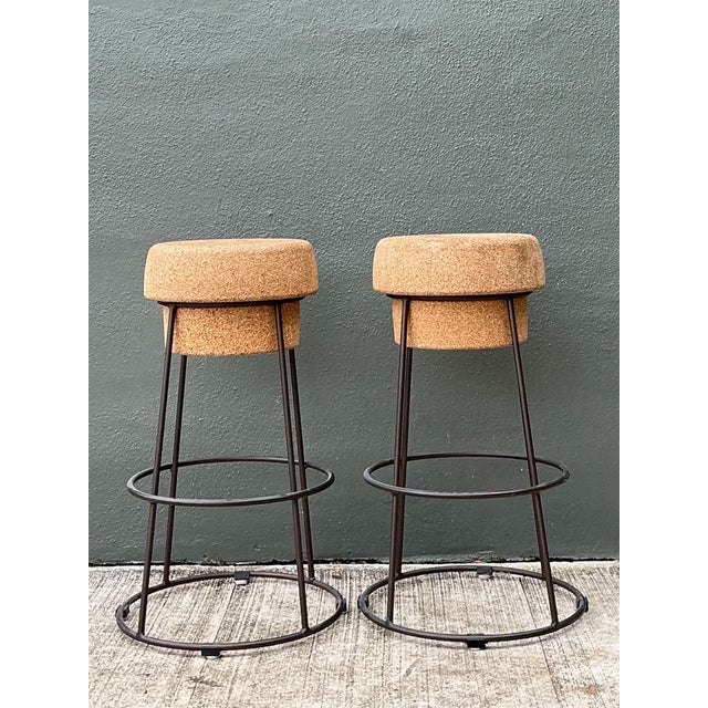 Early 21st Century Vintage Cork and Metal Bar Stools - A Pair For Sale - Image 5 of 12