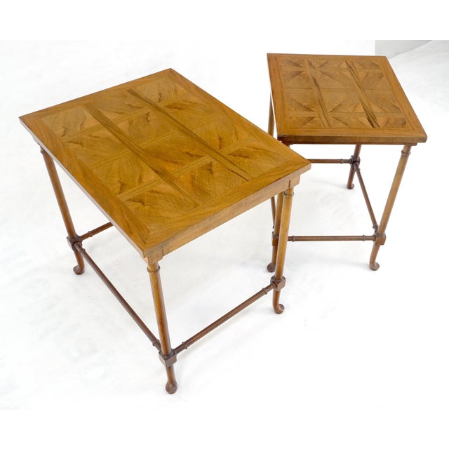 Fine Baker c1970s Marquetry Top Pair of Nesting Side End Tables MINT For Sale - Image 16 of 16