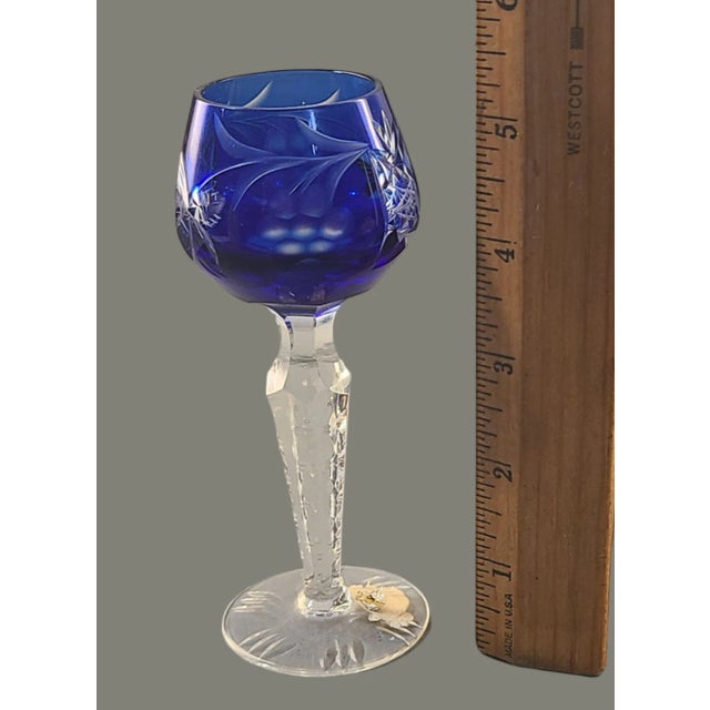 Vintage Bohemian Cut Glass Multi Color Set of 4 Cordial Glasses For Sale - Image 6 of 7