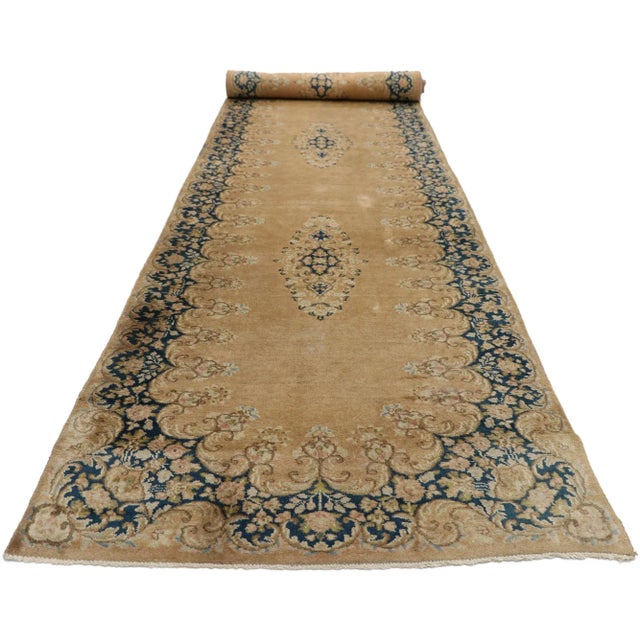 Rococo Vintage Persian Kirman Runner - 03'03 X 17'06 For Sale - Image 3 of 10