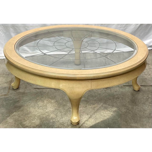 Vintage Bernhardt Contemporary Round Etched Glass Coffee Cocktail Table