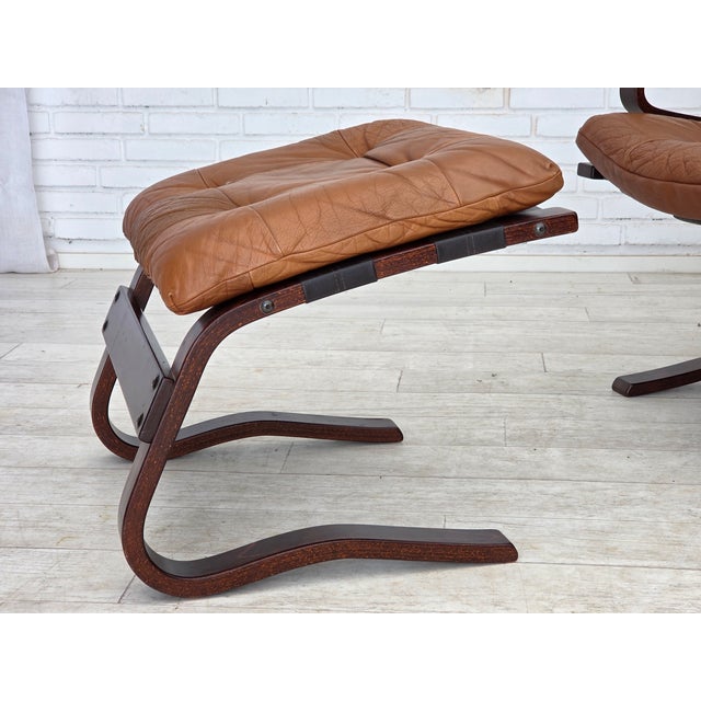 Wood Vintage Norwegian Lounge Chairs with Ottoman by Else & Nordahl Solheim for Rybo Rykken & Co, 1970s, Set of 3 For Sale - Image 7 of 18