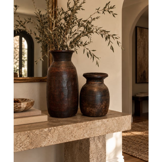 African Vintage Himalayan-Style Carved Wooden Milk Pot – Large Sculptural Vessel With Aged Patina For Sale - Image 3 of 3