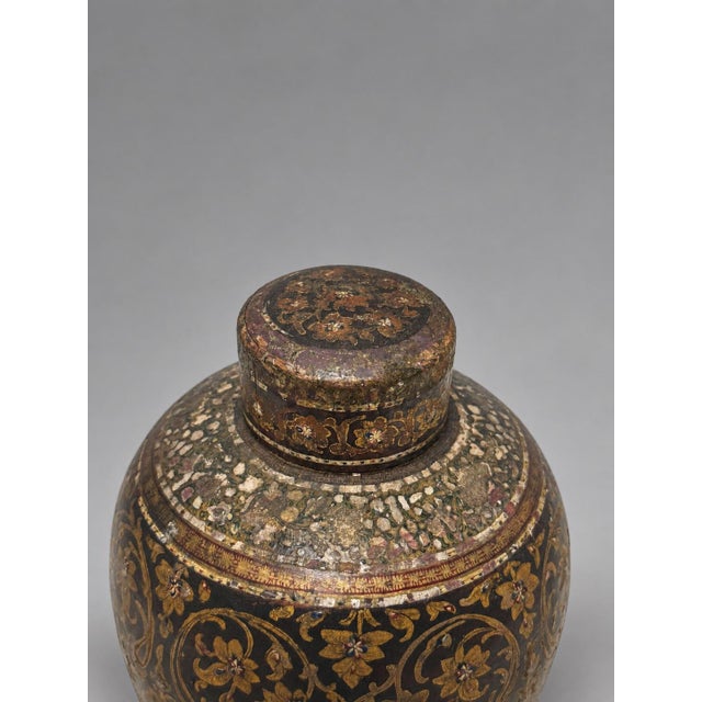 19th Century Antique 19th Century or Earlier, Kashmiri Gilt Papier-Mache Lacquer Lidded Vase For Sale - Image 5 of 13