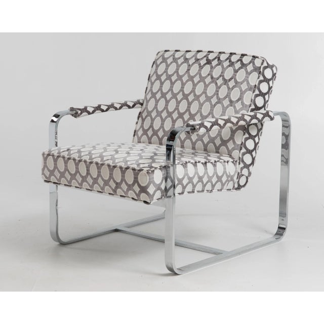 Flat Bar Mid-Century Milo Baughman Style Chrome Lounge Arm Chair Freshly Reupholstered For Sale - Image 13 of 13