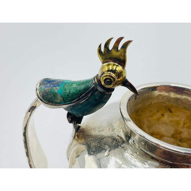 1950s Los Castillo Malachite-Inlaid Bird Creamer & Sugar Set, Taxco Mexico For Sale - Image 15 of 18