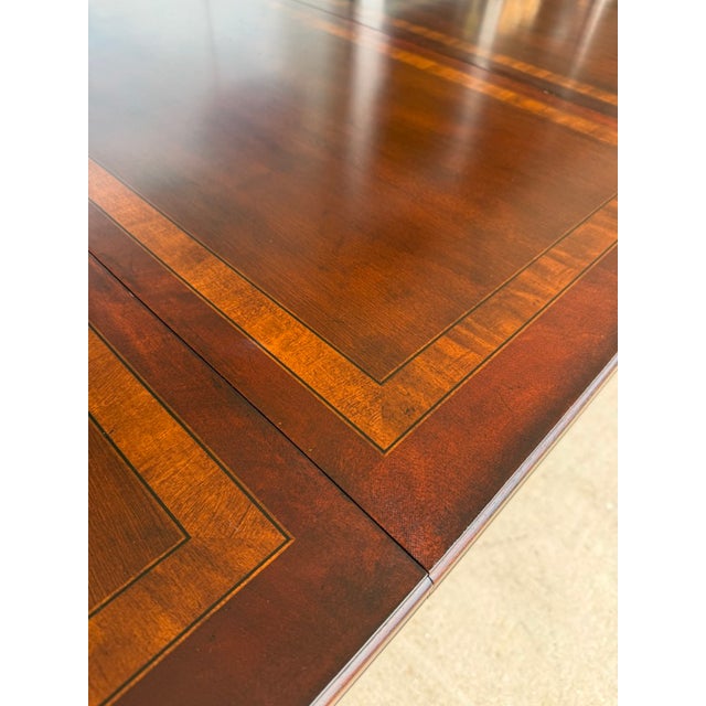 Drexel Heritage Banded Mahogany Double Pedestal Dining Table With Two Leaves For Sale - Image 12 of 17