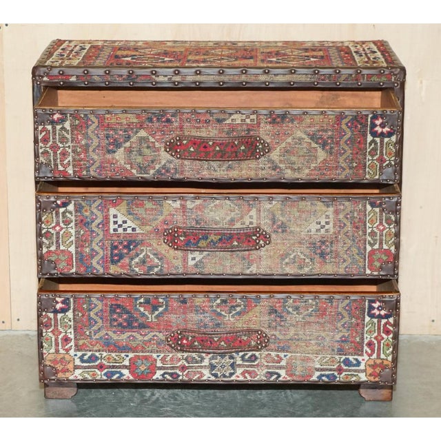 Vintage Kilim & Brown Leather Chest of Drawers For Sale - Image 18 of 18