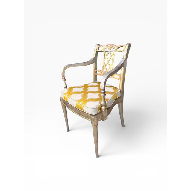Maitland - Smith Pair of Vintage Maitland-Smith Silver & Gold Leaf Neoclassical Armchairs With New Designer Cushions For Sale - Image 4 of 14