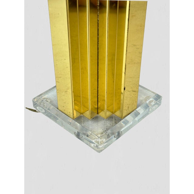 Vintage Mid-Century Brass Lamp Pair With New Shades For Sale - Image 4 of 8