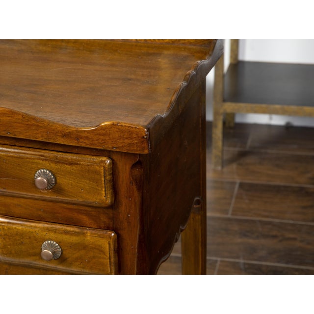 French Turn of the Century Walnut Side Table with Carved Tray Top and Drawers For Sale - Image 4 of 12