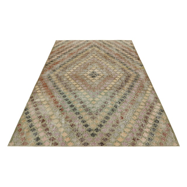 1960s Vintage Zeki Müren Rug in Brown With Diamond Geometric Patterns | Rug & Kilim For Sale - Image 5 of 7