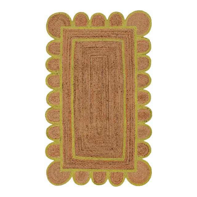 Margarita Scallop Jute Hand Made Bohemian Rug 3x12 Ft. For Sale