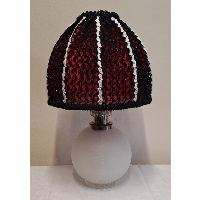 Vintage Table Lamp with Relief Glass Base and Sequin Shade from Lamplove, 1970s, in Very Good conditions. Designed 1970 to...