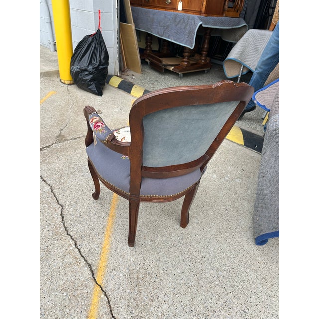 Vintage French Slate Blue Needlepoint Arm Chair For Sale - Image 12 of 12