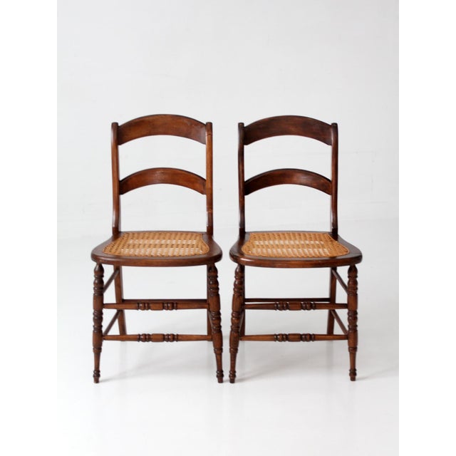 American Antique Cane Seat Dining Chairs Pair For Sale - Image 3 of 11