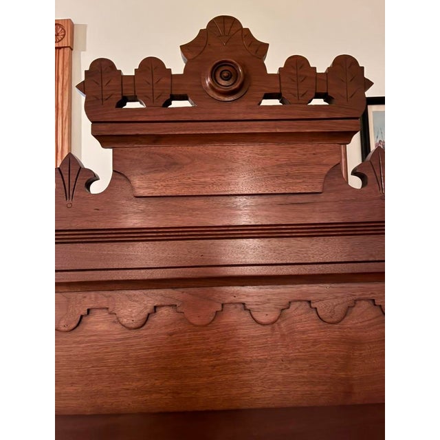 Victorian Eastlake Antique Carved Walnut Twin Bed For Sale - Image 4 of 6