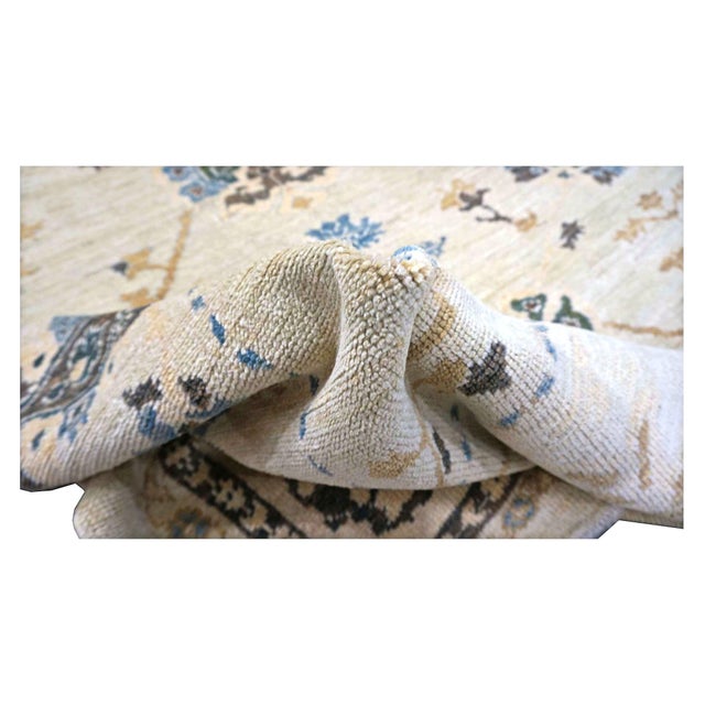 21st Century Turkish Oushak Wool 9x13 Ivory, Olive & Blue Handmade Area Rug #1140406 For Sale - Image 9 of 9