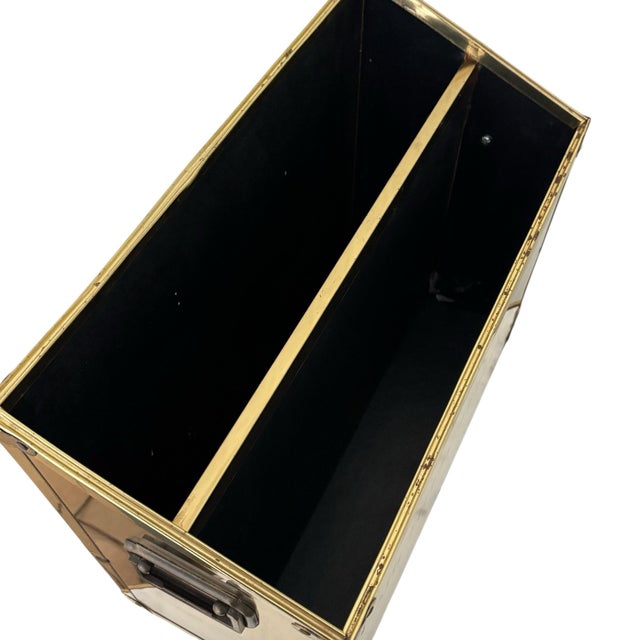 Vintage Architectural Digest Brass Campaign Trunk Style Magazine Holder For Sale - Image 11 of 12